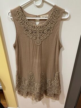 indigo soul Taupe Crochet-Trim Sleeveless Tunic